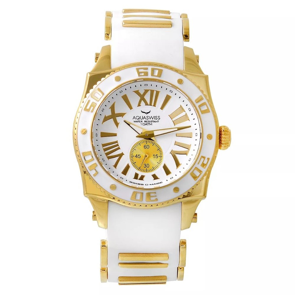AQUASWISS Swissport G Sporty Goldtone White Silicone Strap 45mm Men's Watch